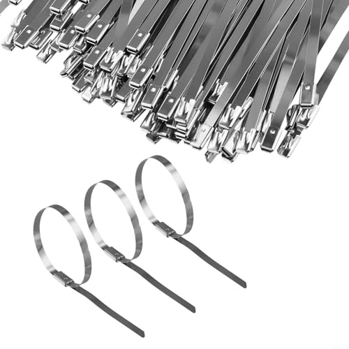 100PCS 304 Stainless Steel Cable Ties 150mm x 4.6mm Heavy Duty Self-Locking Metal Ties with Ball Lock Design for Secure Fastening in Automotive, Marine, Industrial, Agricultural
