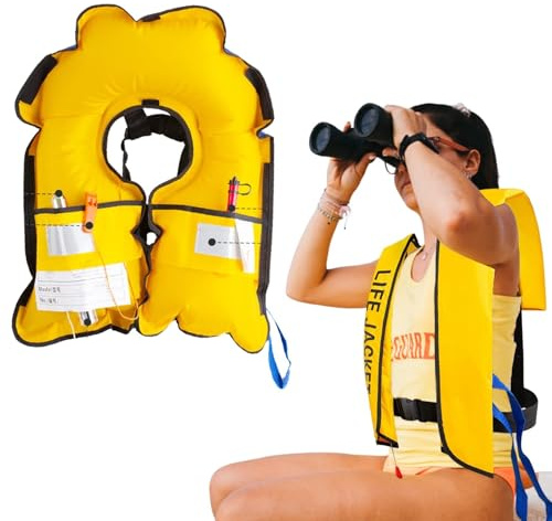 Swim Jacket - Vest Inflatable Automatic Ergonomic 150N Adjustable Buckle Life Fastening Tape Reflective Buoyancy Aid with Whistle for Kids Adults(Yellow)