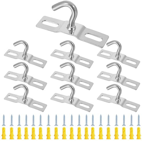 10 Stück Deckenhaken Edelstahl Augplatten, Deckenleuchte Haken, Ovale Offene Haken, Lichthaken Platte mit 20 Expansionsrohre und 20 Schrauben für Lampen Deckenventilatoren Pflanzen Hängematten (68 mm)