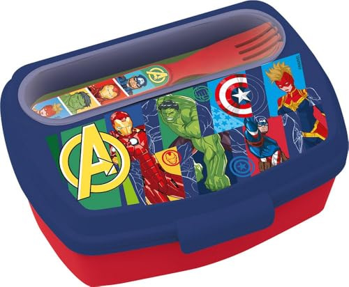 Tataway Sandwichera Tatatway Avengers con cubiertos, lonchera infantil, lonchera de plástico duradera, apta para microondas, producto oficial de Marvel