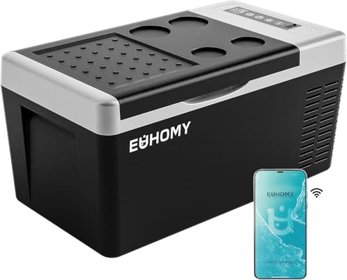 EUHOMY 18L Kompressor Kühlbox [-20℃~20℃] | 15-Min Schnellkühlung | APP Steuerung | 12/24V DC & 240V AC | 3-Stufen Batterieschutz | ECO/MAX Modi | <42dB Kompressor für Camping, Reisen, Boot