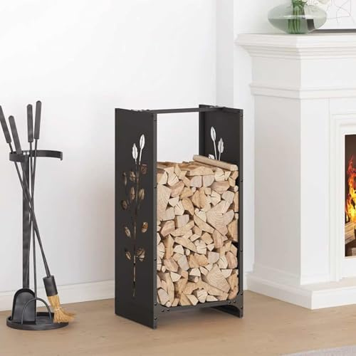 Gecheer Brennholzregal Schwarz 40x30x80 cm Kaltgewalzter Stahl, Kaminholzregal Kaminholzunterstand für innen und außen Lagerfeuer Camping Reisen864219