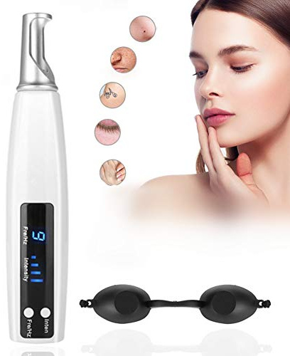 Bolígrafo de eliminación de lunares, 9 modos, dispositivo de plasma de 4 niveles para etiquetas en la piel, tatuajes, pecas, pigmentación y cicatrices con gafas protectoras