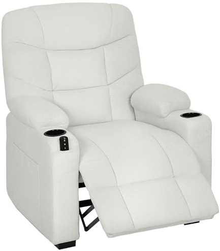 HOMCOM Sillón Relax Reclinable Eléctrico, Sillón Reclinable Silencioso con Función Memoria, Reposapiés, Mando a Distancia, Bolsillos Laterales, Portavasos y Puerto USB, para Dormitorio, Salón, Crema
