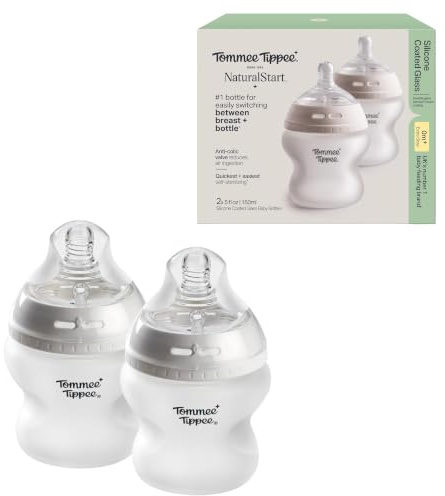 Tommee Tippee Natural Start Silikonklädda Glasflaskor, Från Födseln, 150ml, 2-pack
