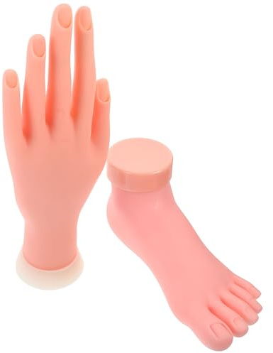 GALPADA Modèle Main-pied Souple à 2 Pièces pour Entraînement Nail Art Main et Manucure Pieds, Faux Ongles Réalistes, Main Gauche Flexible, Outil Formation Manucure Couleur Aléatoire