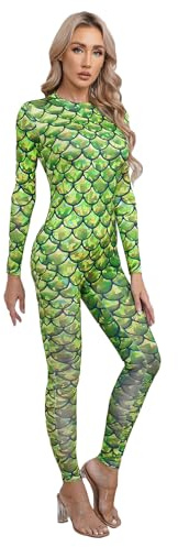 Generisch Fischkostüm Erwachsener, Meerjungfrau Kostüm Damen Meerjungfrau Body Glitzer Fischschuppen Jumpsuit Faschingskostüm Cosplay Overall Schwimmanzug Ganzkörperanzug Badeanzug