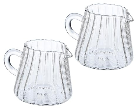 Healeved Jarra de Café y Crema de Vidrio Resistente al Calor 200 Ml Diseño Compacto para Espumar Leche en Cocina y Hogar 2 Unidades