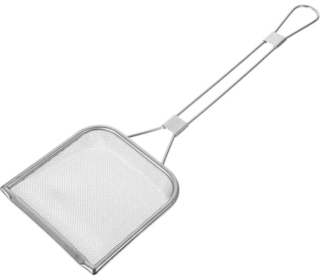 SHINEOFI Stainless Steel Fryer Oil Skimmer with Fine Mesh Filter, Grease Strainer Scoop for Chicken and French Fries, Kitchen Oil Residue Filter for Deep Frying and Outdoor Cooking