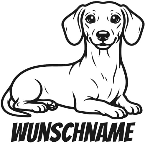 Samunshi® Dackel mit Name Hunde Aufkleber Autoaufkleber für Motorrad Fahrrad Roller oder Auto Wohnmobil SUV Geländewagen Sticker Dog Dogo 10 x 10cm