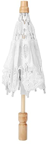 LetCart Sombrilla de encaje hecha a mano con bordado de flores, tela de seda, para boda, novia, fotografía, paraguas blanco y beige, opcional, grande, pequeño, 1 unidad (tamaño pequeño)