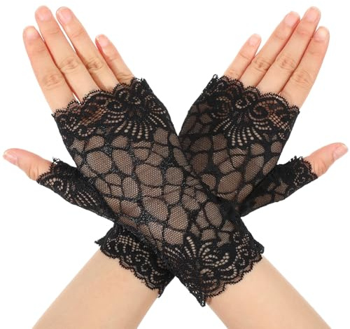 Telooco Women Short Lace Gloves Fingerless Black Novelty Gloves (Black)