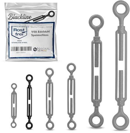 Spannschloss Öse-Öse Schwarz V4A A4 – Ø 5 mm – 5 Stück – für mittlere Anwendungen – Blackline schwarz, dauerhaft geschwärzt – Seilspanner/Drahtspanner rostfrei
