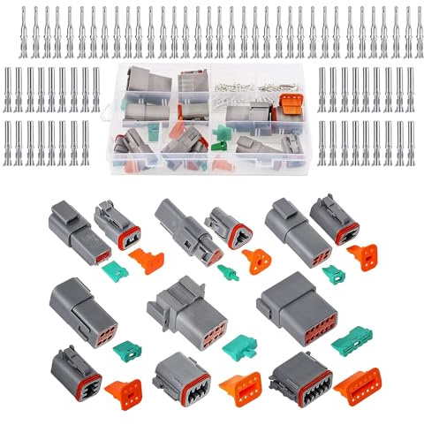 HAXIHA 6 Sets DT Connector Kit,2/3/4/6/8/12Pin Grigio Impermeabile Auto Connettore Elettrico,Sigillato Connettori per Cavi Automobilistici Maschio e Femmina Spina
