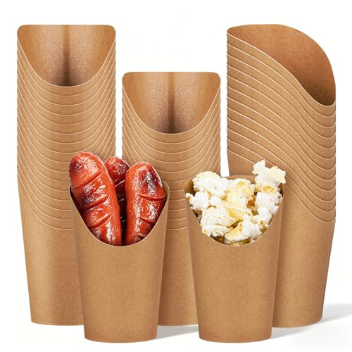 SILENRADAWN Tazze per Patatine Fritte Versatili in Carta Kraft 100 Pezzi 12oz Contenitori Usa e Getta per Snack per Ristoranti e Takeaway