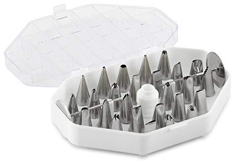 Set of Small Nozzles (Stainless Steel, PE), 29 Pieces, Various Nozzles Including Two Flower Nails and One Adapter, in Storage Case