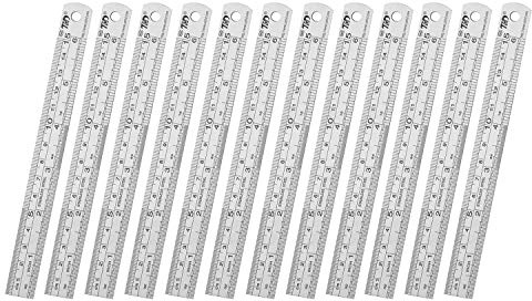 ZZTX Ruler Metal Straight Edge Stainless Steel Ruler 6 Inch Ruler Set Rulers Bulk 12 Pack
