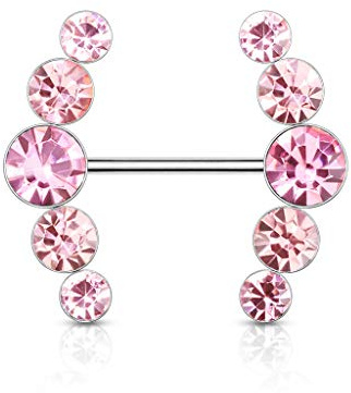 Tata Gisèle Piercing Sein Téton en Acier Chirurgical 316L et Cristal - Deux Lignes de Cristal Positionnées en Arcs de Cercle - (Rose)