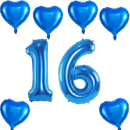 Ballon gonflable XXL 16 ans - Ballon gonflable chiffre 16 - Bleu - Ballon gonflable chiffre 16 - Numéro 16 - Ballon bleu garçon et fille - Ballon gonflable de 100 cm -Ballon chiffre 16