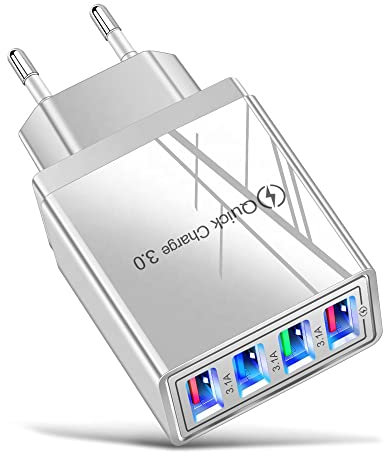 Caricatore USB multiplo. Carica Veloce QC3.0 Adattatore USB 4 Porte Compatibili Con Tutti Cellulari Inclusi Samsung, Note, Xiaomi, Huawei