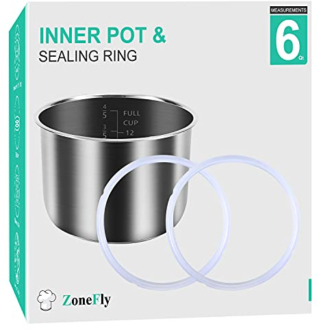ZoneFly Original 6 Qt Power Cooker XL Ersatz-Innentopf mit 2er-Pack Dichtungsring für Power Schnellkochtopf PPC770 PPC771 PRO PCXL-PRO6 PCTR-16 YBD60-100 WAL1 WAL2