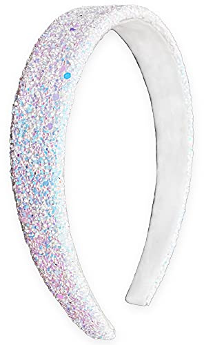 FROG SAC Glitter Headbands for Girls, White Head Band Hair Accessories for Little Girl, No Shed Sparkly Wide Headband for Kids, Cute Alice Hairband for Toddler Children, Easter Basket Stuffers
