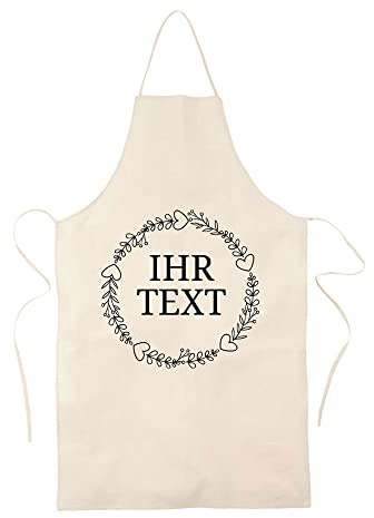 STEMPEL-FABRIK – personalisierbare Küchenschürze in Weiß aus Baumwolle mit Namen – Motiv Blumenkranz – bedruckte Kochschürze ideal geeignet zum Kochen und Backen – Geschenkidee für Hobbyköche