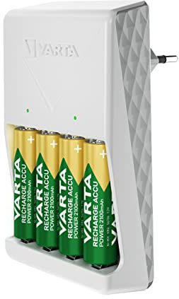 VARTA Caricabatterie, incl. 4X AA 2100mAh, caricatore per batterie ricaricabili, carica 2 o 4 AA/AAA contemporaneamente, Plug Charger