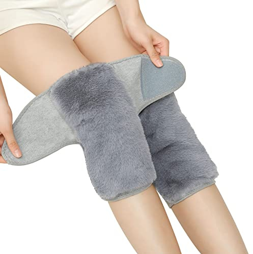 TINAYAUE Genouillere Unisexe Anti-Froid Genouillere de Sport en Fourrure Lapin Léger Unisexe Protège-Genou Elastique Maintien de Genou Femme Homme pour Running Basket Cyclisme Fitness Randonnée