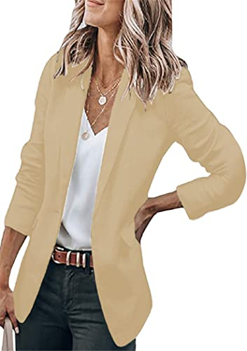 OMZIN Damen Basic Solid Color Slim Fit Blazer Langarm Open Front Office Blazer Apricot 3XL