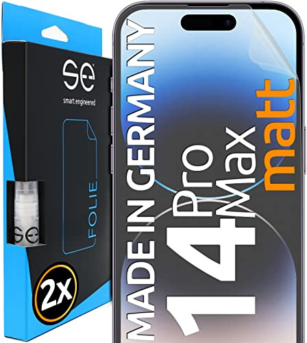 2x se® 3D SCHUTZFOLIE Entspiegelt für Apple iPhone 14 Pro Max,Anti-Staub, 100% Fingerabdruck & FaceID kompatibel, einfache blasenfreie Installation, Ultra-Klar, Stoß-Kratzfest, aus Deutschland