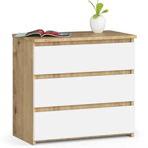 AKORD Nachttisch Kommode CL-3 mit 3 Schubladen | für das Wohnzimmer Schlafzimmer Schrank Büro Arbeitszimmer | Modernes Funktionales Design | B60 x H57 x T35 cm, Gewicht 26 kg | Eiche Artisan