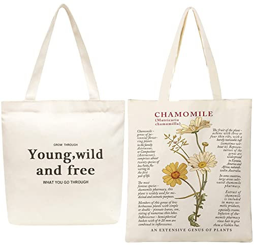 RUIJIE Jutebeutel Bedruckt Vintage 2 Stück Einkaufstasche Damen Stoffbeutel Stofftasche Canvas Tote Bag Umhängetasche Tasche mit Reißverschluss & Innentasche Handtasche für Alltag Einkaufen Reisen