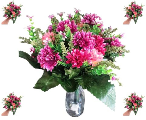 Mr. Barry's - Bouquet artificiale da cimitero da 41 cm, fiori commemorativi di crisantemo resistenti ai raggi UV con steli metallici per tombe, funerali e decorazioni da giardino (Rosa, Cerise