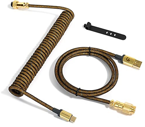 MAMBASNAKE C03 Coiled USB C Kabel für 8000 Hz Gaming-Tastatur-Gold | Geflochtenes Tastaturkabel, Typ C bis USB A, Braided Cable USB C, Spiral Tastaturkabel Typ C, 24K-Gold-Luftfahrtanschluss