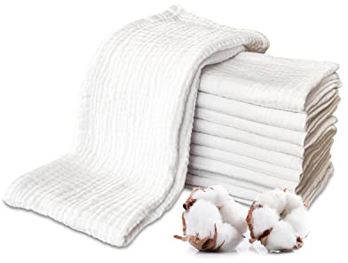 PLUMERI Musselin-Waschlappen 30x30 cm Baby, 10er Set, Weiß – 100% Baumwoll-Musselin, Oeko-TEX, weiche Waschlappen & Spucktücher, Geschenk zur Geburt