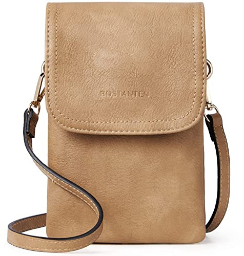 BOSTANTEN Klein Handytasche zum Umhängen Damen PU Leder Handy Umhängetasche | mit Geldbörse und Kartenfächern, Verstellbarer Schultergurt, Mehrere Fächern, für Alltag, Pendeln und Freizeit Braun