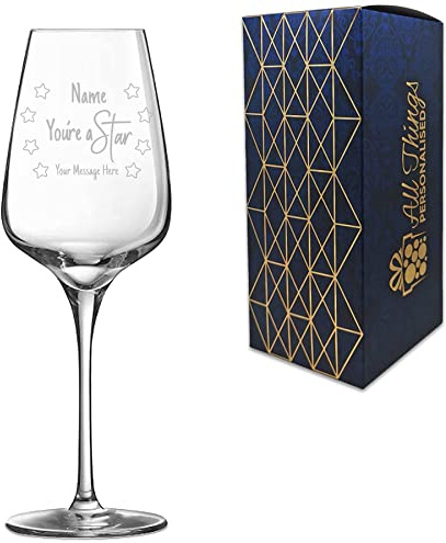 Personalised Engraved Wine Glass with You're A Star Design, Personalise with Any Message, Gift Box Included, Laser Engraved, Thank You Gratitude Retirement Teacher Gift