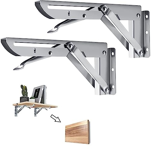 Barley Ears 2 Stück 300mm Edelstahl Klappkonsole Schwerlast, Regalträger Silber Wandregal Wandhalterung Regalunterstützung Klammer Klappwinkel Tisch Klappregalhalterungen Tragkraft: 60kg