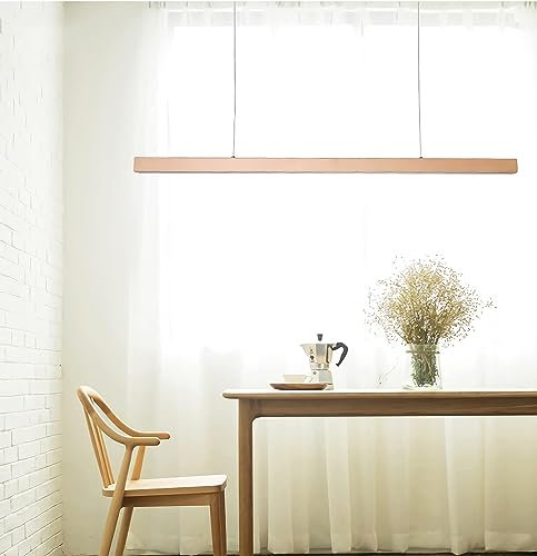 WERSVG LED Pendelleuchte Esstisch,Holz Hängeleuchte Dimmbar mit Fernbedienung Hängelampe aus Holz in Natur 100cm/120cm/150cm Decke Esstischlampe Kronleuchter für Büro Holzlampe (Holzfarbe, L150cm)