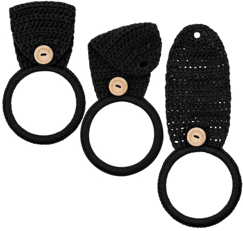 Tatuo 3 Pieces Crochet Towel Holder Hanging Kitchen Dish Towel Holder Ring Oven Handle Kitchen Bathroom Hanger for Stove(Black)