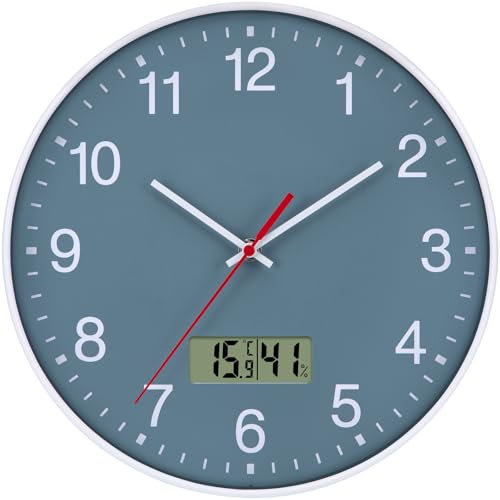 VIVILINEN Modern Wall Clock With Temperature and Humidity, Silent Wall Clock Non ticking Battery Operated for Living Room, Kitchen, Bedroom, 30cm