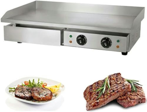 Bistecchiera Elettrica, Piastra Elettrica per Cucinare Acciaio Inox, Temperature 50-300℃, Professionale, con Vassoio Anti-Schizzo, AntiGraffio e Lavabile in Lavastoviglie per Carne, Verdure-1pc