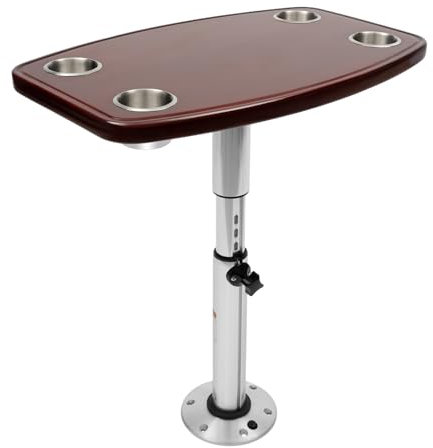 Jolre Table Télescopique de Cockpit pour Bateau - Amovible, Réglable en Hauteur avec Base et 4 Porte-Gobelets