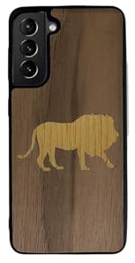 EnoWood Custodia protettiva per smartphone Samsung Galaxy S legno massello lavorata artigianalmente - Lion - Galaxy S Enowood23 Plus - Noce