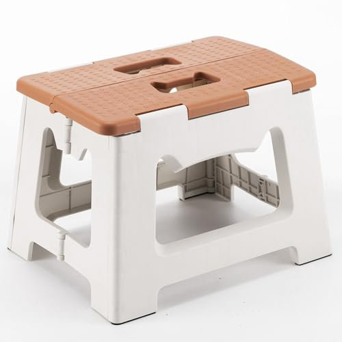 CasaZenith Tritthocker, zusammenklappbar, 22,9 cm, für Kinder und Erwachsene, 136 kg Kapazität, leicht, klein, zusammenklappbar, Tritthocker mit Griff, geeignet für Küche und Badezimmer (Khaki)