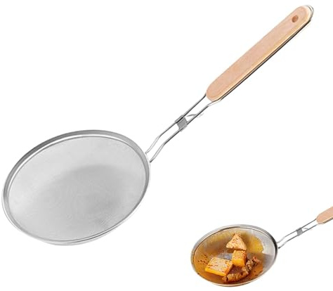 Hugsweet Schaumkelle Edelstahl Mit Langem Griff,Feines Sieb Schaumlöffel,spinnensieb Frittierkelle,Schaumlöffel Edelstahl Fein,für Küche, Filter Skims Fat Scum, Skimming Fett Schaum