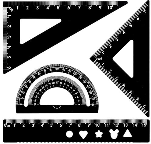 Mabor 4 Stück Metall Lineal 15cm Set Aluminiumlegierung Geodreieck Set Winkelmesser Dreieck Architekten Mathematik Geometrie Werkzeug Maßstab für Schülern Lehrern Architekten Ingenieuren(Schwarz)