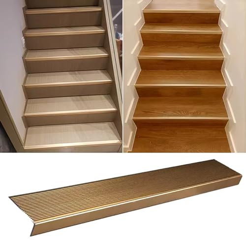Treppenkantenprofil Antirutsch Treppe Gold Treppenkantenkante 100 70 50 40 30 MM Breit, 5er-Pack Treppenkanten Aus Aluminium Für Laminatböden, Wasserdichte Rutschfeste Stufenkantenstreifen (Color : W
