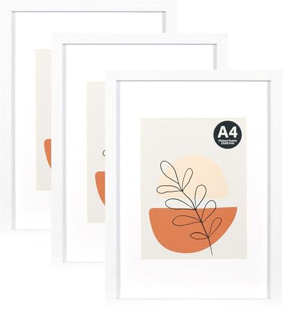 KAIWIN Picture Frame White A4(21x30cm) set of 3-15x20cm with Mat, photo frame with acrylic glass for hanging and standing, for photos, posters, puzzles| poster frame | a4 picture frame
